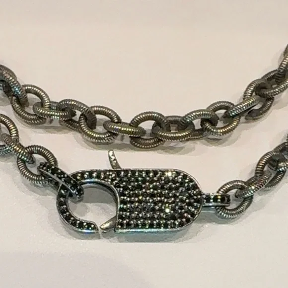Textured Gunmetal Chain Necklace with Padlock Clasp - Picture 3 of 6